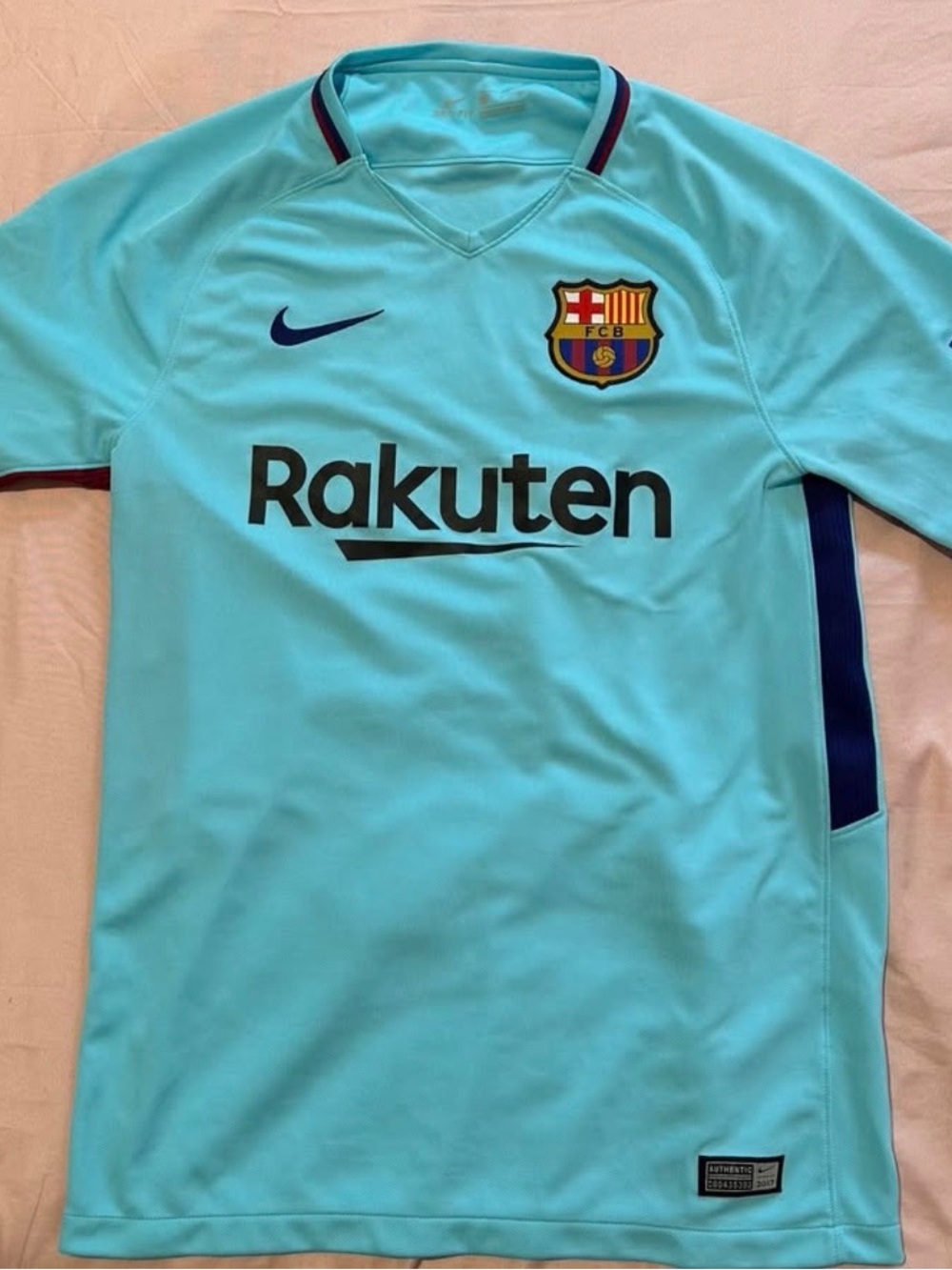 Barcelona Jersey Mens Small 2017 Away La Liga Soccer Nike Dri Fit Shirt Blue